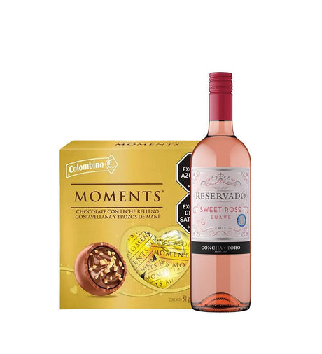 Combo Vino Reservado Sweet Rose 750ml + Chocolates Moments 6und - Licores Medellín