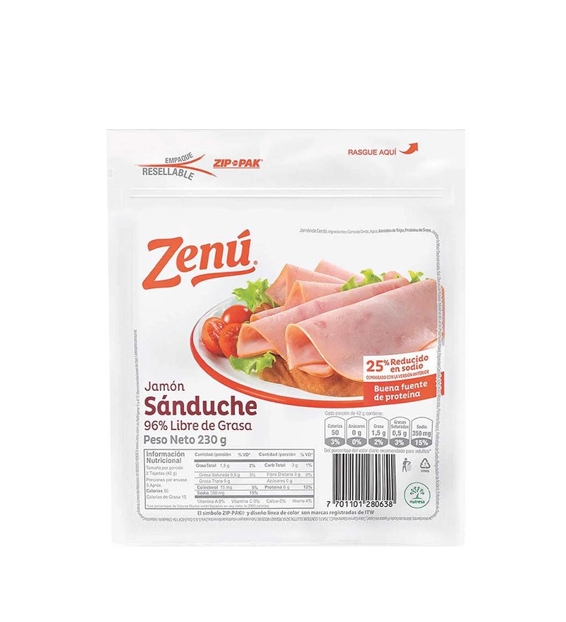 Empaque de jamón Sánduche Zenú de 230 g