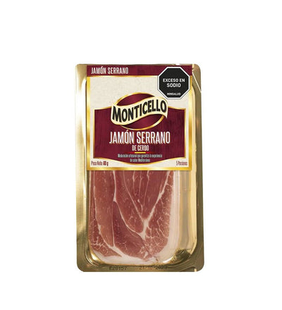 Empaque de jamón Serrano Monticello de 80 g