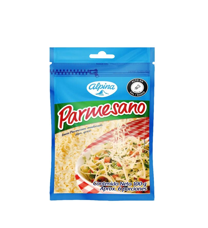 Empaque de queso Parmesano Rallado Alpina de 100 g
