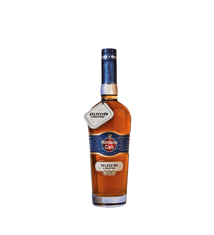 Botella de Ron Havana Club Selección de Maestros de 700 ml con etiqueta azul y cobre