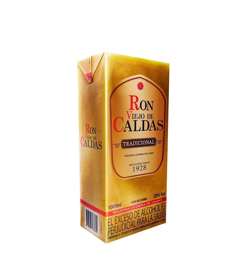 Caja dorada tetrapack de Ron Viejo de Caldas 3 Años Tradicional de 1 litro