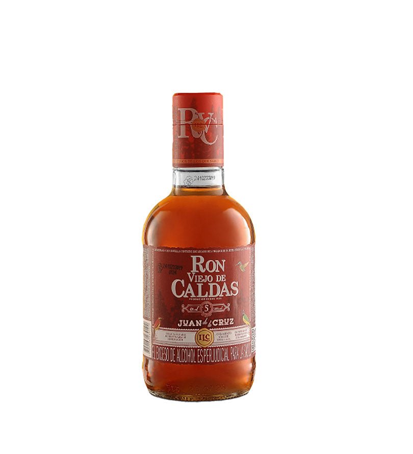 Media botella de Ron Viejo de Caldas 5 Años Juan de la Cruz de 375 ml con etiqueta roja