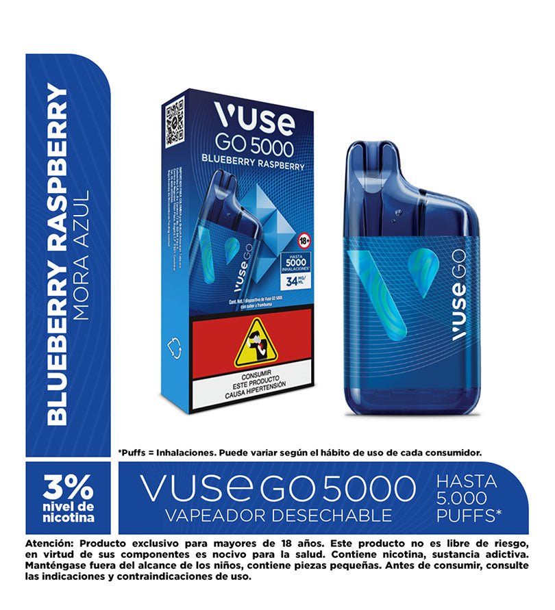 Vapeador Desechable Vuse Go Blueberry Raspberry - 5000 Puff - Licores Medellín