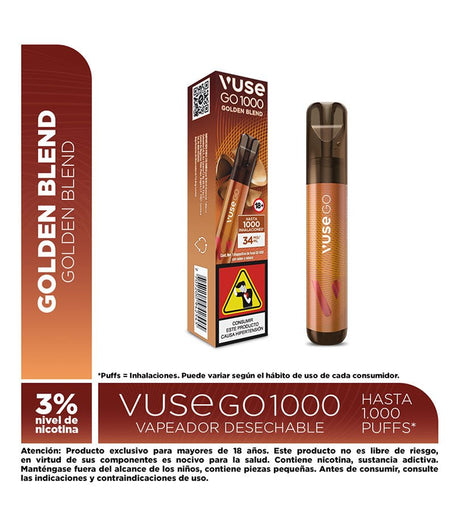 Vapeador Desechable Vuse Go Golden Blend - 1000 Puff - Licores Medellín