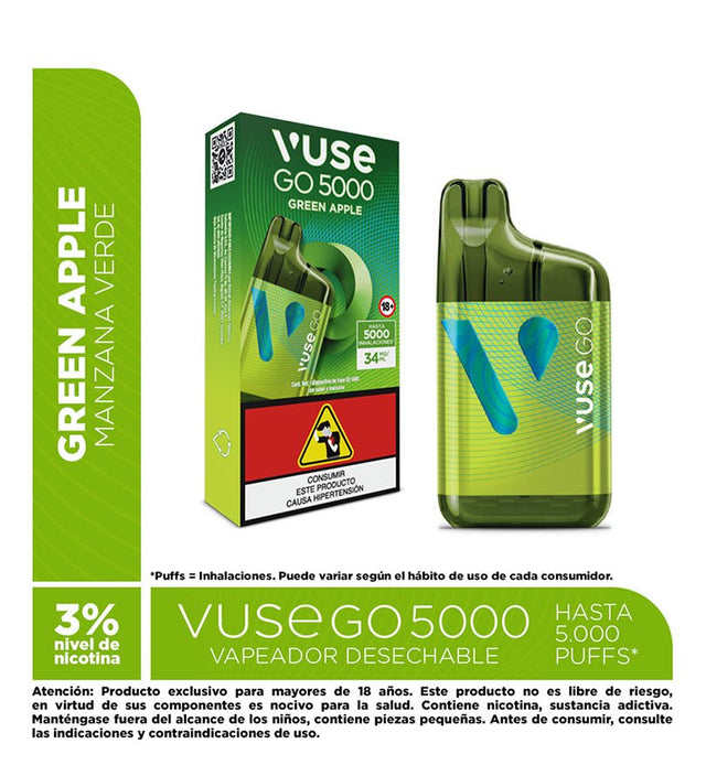 Vapeador Desechable Vuse Go Green Apple - 5000 Puff - Licores Medellín