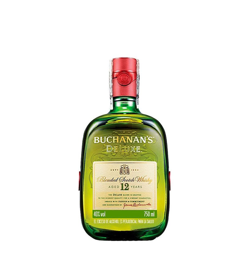 Botella verde de Whisky Buchanan's Deluxe 12 Años de 750 ml con tapa roja