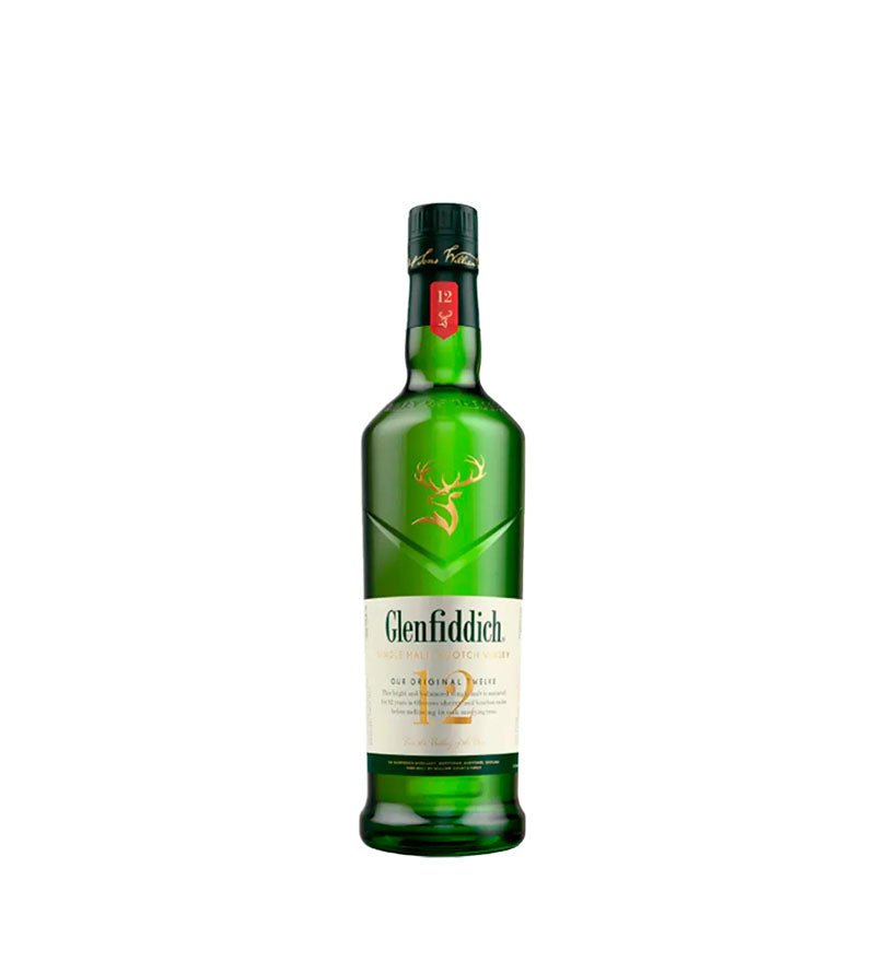 Botella verde triangular de Whisky Glenfiddich 12 Años de 750 ml