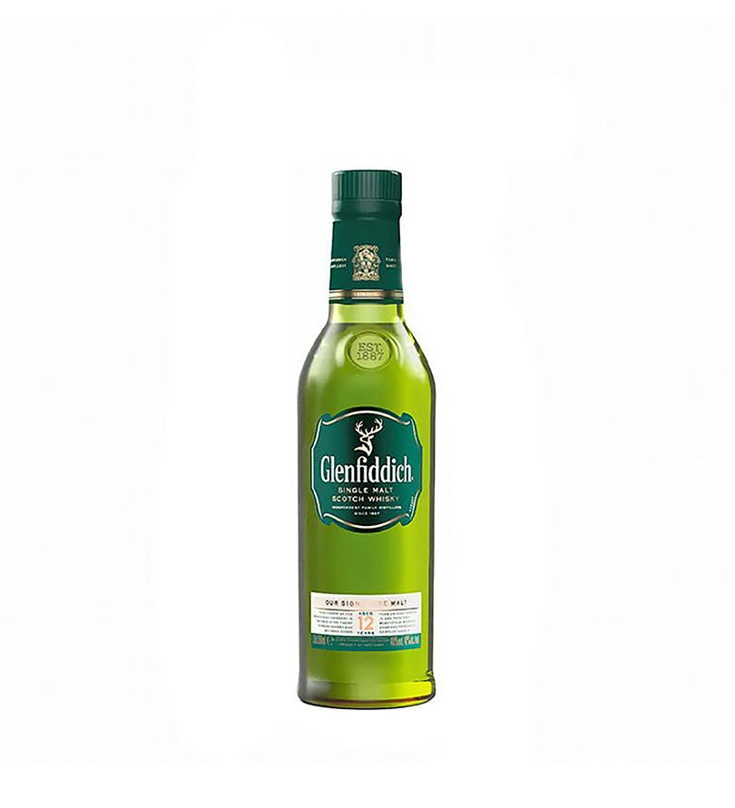 Miniatura de Whisky Glenfiddich 12 Años de 50 ml, vidrio verde