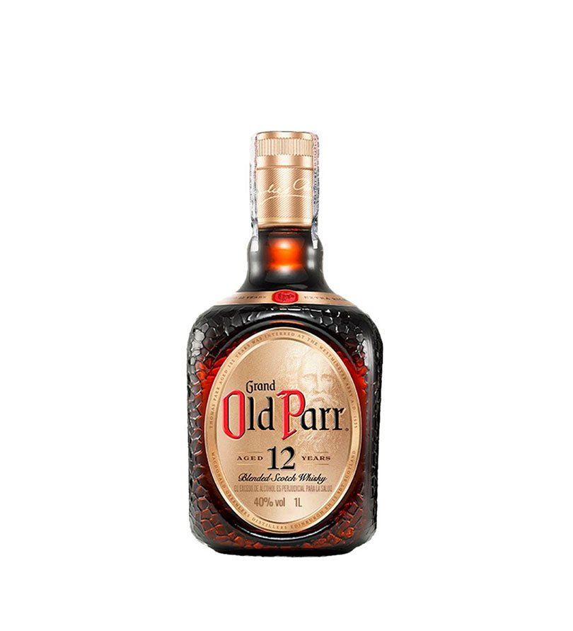 Botella cuadrada de litro de Whisky Old Parr 12 Años