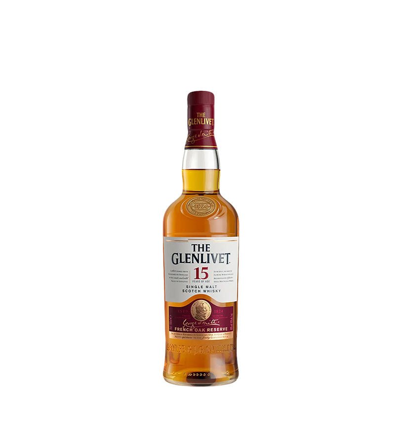 Botella de Whisky The Glenlivet 15 Años de 700 ml con etiqueta color vino
