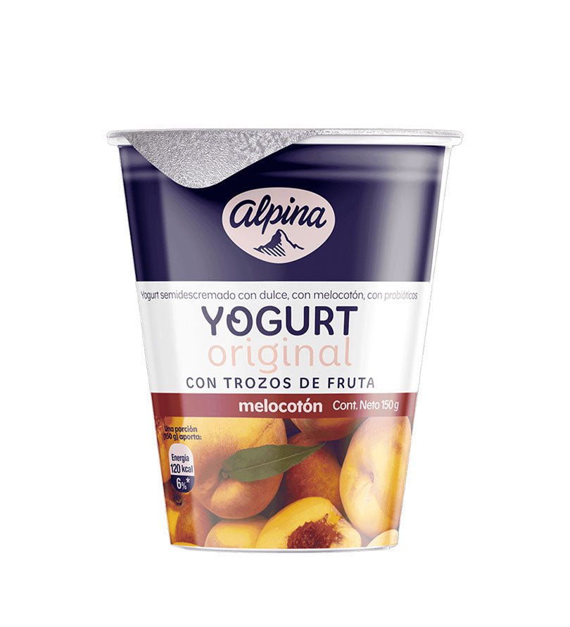 Empaque de yogurt Alpina sabor melocotón de 150 g